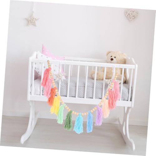 Guirlande de perles bois et pompons pastel style bohème chic - 7