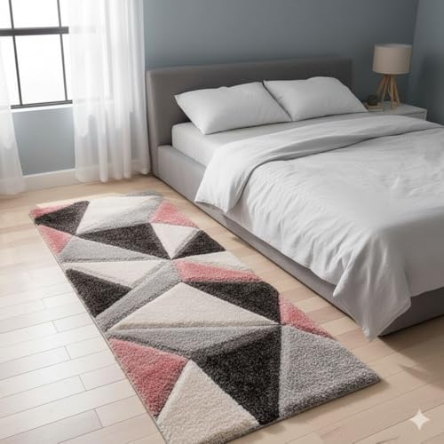 Image of 2x5 ft Shaggy Rug Runner - Ultra-Soft Geometric Carpet for Hallway, Bedroom, and Entryway with Cozy Texture and Modern Appeal