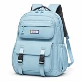 Mochila Escolar Feminina Grande, Resistente, Material Oxford e Poliéster, Compartimentos Múltiplos, Alças Acolchoadas, para Estudantes (Azul Claro)