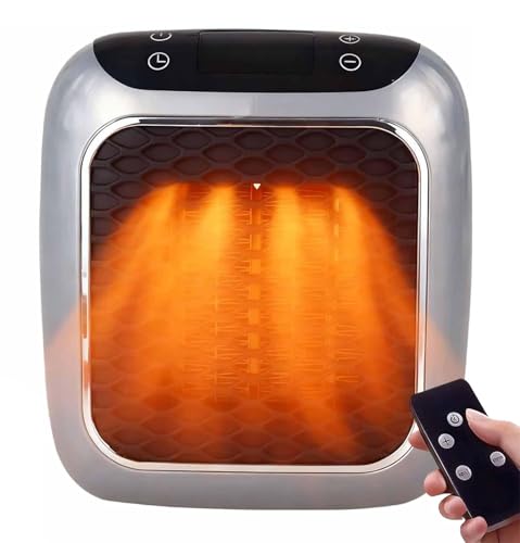 Wellheater Heater Plug In, Wellheater Ceramic Heater, 800W Mini Portable Electric Space Heaters with Remote Control, Rapid Heating in 3 Seconds, PTC Ceramic Heating Element, 12 Hour Timing(Gray)