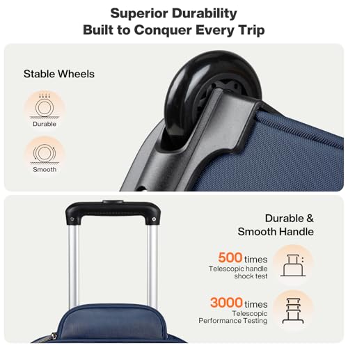 mixi 16 Inch Underseat Carry-On Luggage, Softside Suitcase with Wheels, Fashion Lightweight Water-Resistant Personal Item Travel Bag for Short Trips, Deep Blue-Off white by mixi - Used condition - Image 7