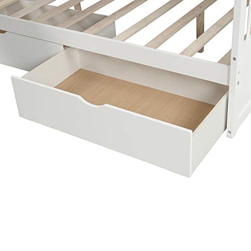 Ni-Shore Twin Over Full Bunk Bed With Drawers,Storage And Slide, Multifunction, White #TOP2