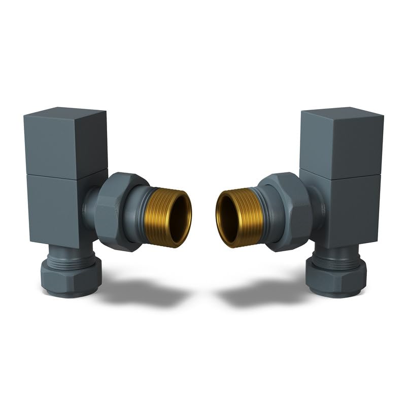 UK Radiators Square Anthracite Radiator Valve Pair - Anthracite Matt Finish - Classy and Modern Design 1/2" x 10mm Angled Radiator Valve Pair - Pair of Valves