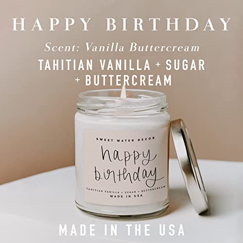 Sweet Water Decor, Happy Birthday, Vanilla, Sugar, And Buttercream, Sweet Scented Soy Wax Candle For Home | 9Oz Clear Jar, 40 Hour Burn Time, Made In The Usa #TOP4