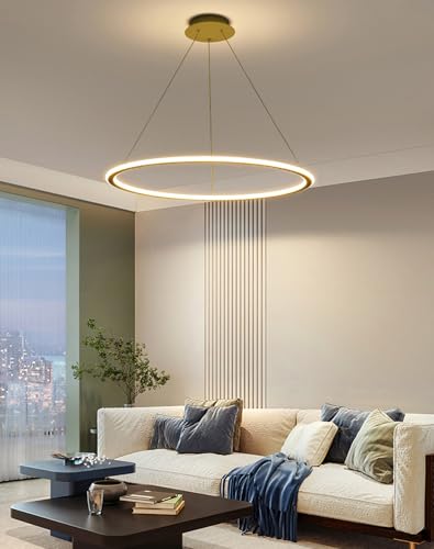 Lustre LED moderne doré Ø80cm suspendu avec télécommande pour cuisine