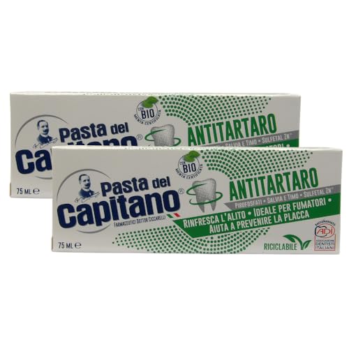 Dentifricio ANTITARTARO, Rinfresca L'Alito, Ideale Per Fumatori, Aiuta a Prevenire La Placca. Con Pirofosfati, Salvia e Timo, Sulfetal Zn e Menta Bio Certificata 75ml (2)
