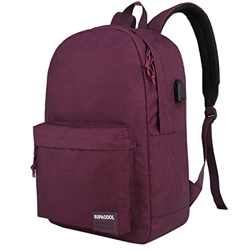 Image of SUPACOOL Casual Laptop Backpack for Men and Women, Backpack for College, USB Charging Port, Lightweight Pack Back(Burgundy Red)