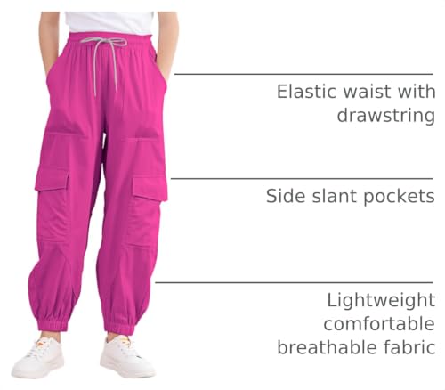 Image of Girls Cargo Pants Elastic Waist Casual Jogger Pants for Girls Streetwear Loose Parachute with Pockets 7-14Years