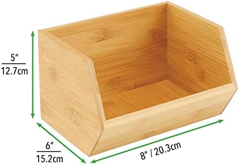 mDesign Stackable Storage Boxes  Multi-Purpose Wooden Storage Boxes for Kitchen Cupboard, Shelf and Surfaces  Open-Top Kitchen Storage Unit Made of Bamboo  Set of 4  Natural