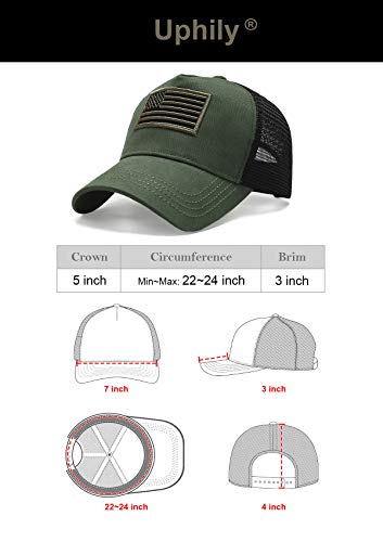 Uphily Army Green Us American Flag Trucker Cap - Olive Mid Profile Curved Bill Patriotic Mesh Dad Hat For Men Or Women #TOP5