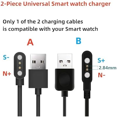 Universal Charger Magnetic 2-Pin for Smart Watch, USB Charging Cable for VeryFit Da Fit Letsfit Willful YAMAY Uwatch and other brands of all 2.54mm - 2.84mm-Pin-Pitch Smartwatches [Model A&B, One fit]