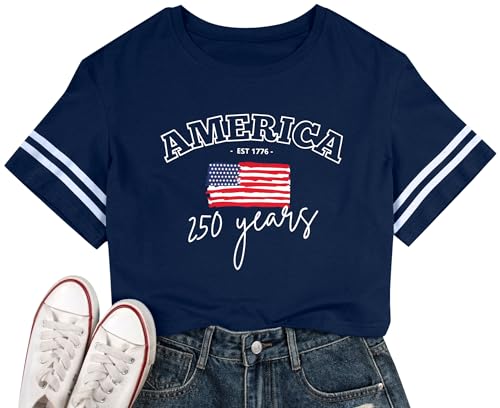 Image of MYHALF Women USA Flag 250th Patriotic 4th July Memorial Day Crop Shirt