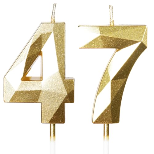 Bougies d'Anniversaire 47 Ans Dorées - Numéro 47 Or - Bougies Dorées pour Gâteau - Décoration de Fête Brillante - Anniversaire, Mariage, Fête, Cérémonie