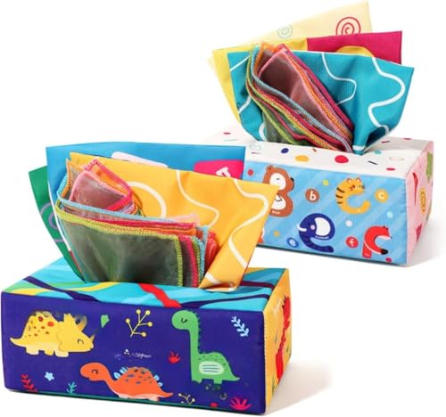 DancJulieおもちゃのティシュボックス 布製 柔らか ティッシュ遊び ベビーティッシュボックスおもちゃ 指先遊び 五感刺激 モンテソッリー 子供 1歳 2歳 3歳 知育玩具 つかむ ひっぱる つまむ いれる 洗える 抗菌素材 子供 赤ちゃん 誕生日プ