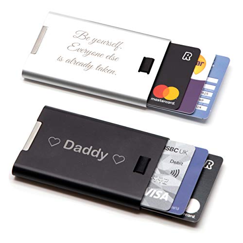 Porte-Cartes métallique personnalisé pour Carte de crédit + Coffret Cadeau | Concevez Un présent Unique | Cache de Protection RFID gravé au Laser (Noir) Cover