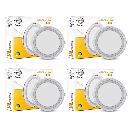 Image of Wipro Garnet 6W Round Led Wave Panel Light for Ceiling|Warm White Light (3000K)|Ultra-Slim Design|Recessed Down Light for False Ceiling|Pop Ceiling Light|Cutout-100Mm|Pack of 4