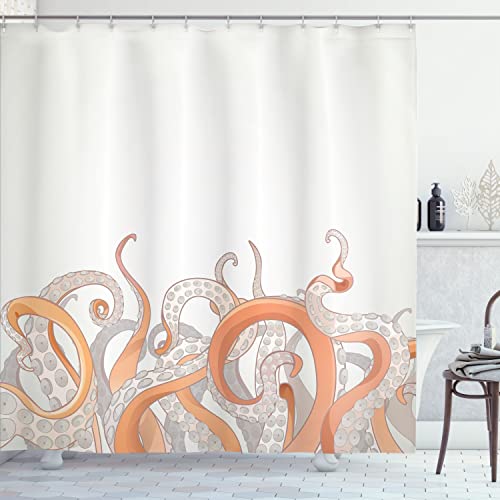 Ambesonne Octopus Shower Curtain, Octopus Tentacles Background Underwater Marine Nature and Sea Creatures Nautical, Cloth Fabric Bathroom Decor Set with Hooks, 69