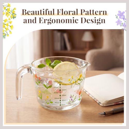 Vaso medidor de vidrio floral 500 ml con pico y asa miniatura 4