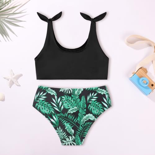 Weixinbuy Girls Bathing Suit Size 6 Size 7 Girl's Swimsuit 2 Piece Bikini Set Green Tropical Girls' Swimwear Size 6 Size 7 — view 4