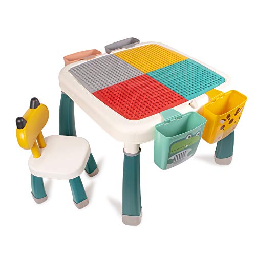 Get Special Price GobiDex Larger Kids Activity Table and Chair Set for Older Kids Age 3+, 25'x25'x19.5' Bigger and Sturness Play Table Set Compatible with Classic Blocks.Water and Sand Table, All in One for Kids Growth