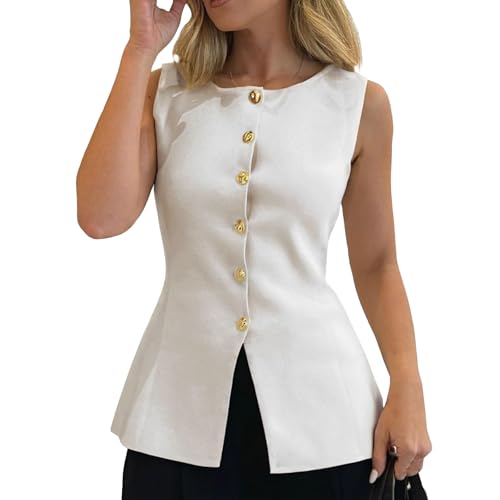 Suit Vest for Women Summer Blazer Vest Business Casual Tops Sleeveless Button Down Jacket Top Dressy Fashion Waistcoat