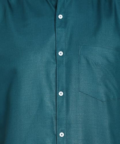 Image of MILDIN Men's Cotton Blend Solid Shirt with Spread Collared Half Sleeve Curved Hemline Button Closure Regular Fit and One Pocket | Half Sleeve Shirt for Men