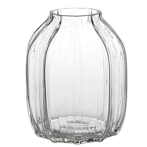 Large Clear Glass Ribbed Vase - 8.0