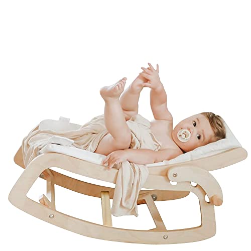Image of Little Dove Baby Bouncer 3-in-1 Convertible Wooden Recliner and Rocker Chair for Toddler - with Removable Cushion, Seat Belt and Booster