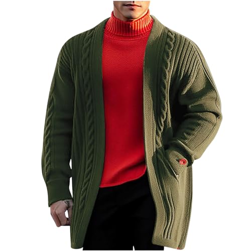 Men Long Cardigan Sweater Casual Open Front Cardigan Vintage Knit Sweaters Plus Size Cable Knit Sweater with Pockets