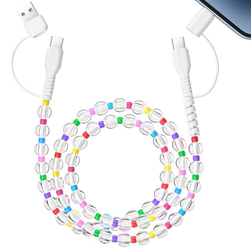 Aolcev USB C Cable 4 in 1 Multi Beaded for iPhone Charger Cord MFi Certified 3.3FT Fast Charging Cable 66W Chubby USB A Type C iOS Cable Compatible with iPhone 17 16 15 Pro Max/iPad/Galaxy S25 White