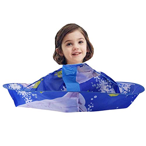 Hair Cutting Cloak Umbrella Cape Salon Barber Use at Home or Salon Hairdressing (Child, Blue)