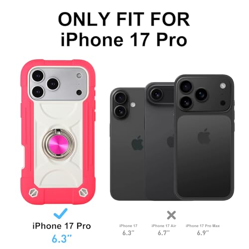 Image of MARKILL Compatible with iPhone with Built-in 360Rotating Ring Stand, Military Grade Drop Protection Full Body Rugged Heavy Duty Case Durable Cover (Hot Pink, iPhone 17 Pro)