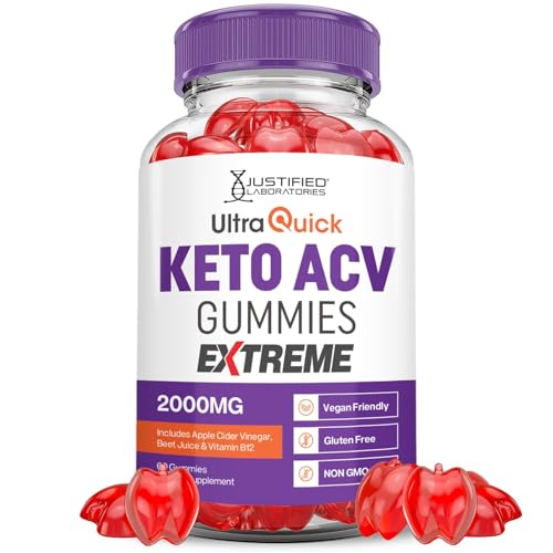 Justified Laboratories Ultra Quick Keto ACV Gummies Extreme 2000MG Ultraquick Keto Gummies Apple Cider Vinegar Formulated with Pomegranate Beet Juice Powder B12 Vegan Non GMO 60 Gummys