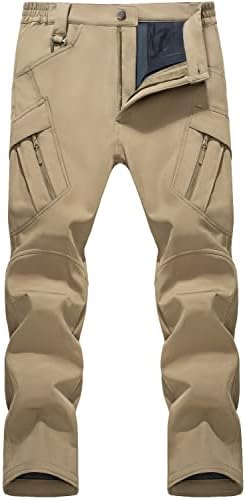 TACVASEN Men's Ski Water Repellent Softshell Fleece Lined Hiking Pants Tactical Trousers Khaki,34