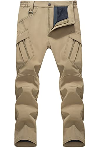 Tacvasen Men's Ski Water Repellent Softshell Fleece Lined Hiking Pants Tactical Trousers Khaki,34 #TOP17