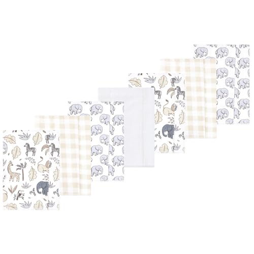 Image of Luvable Friends Hudson Baby Flannel Burp Cloths 7pk, Gray Neutral Safari