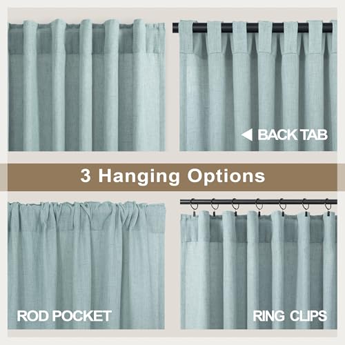 Aqua Curtains 84 Inch Length for Living Room Pair Set Back Tab Pocket Linen Panels Semi Sheer Blue Green Curtains for Bedroom Kids Teen Boys Coastal Beach Farmhouse Decor Seafoam Mint Teal Grey Gray - Image 4