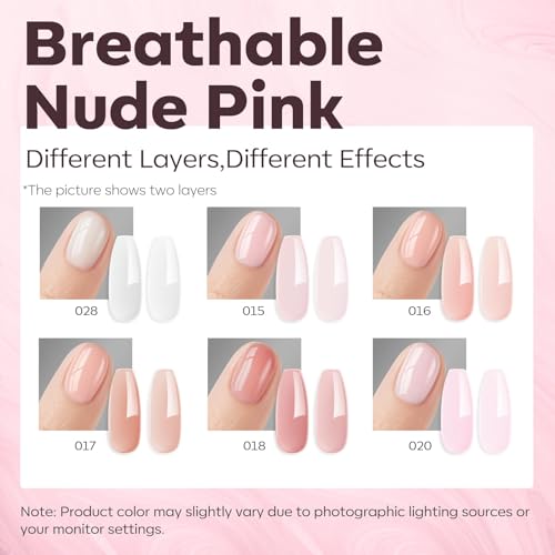 Image of modelones Gel Polish Builder Nail Set, Builder Base Colors Jelly Nude Pink Hard Strengthener Rubber Gel Polish 8-in-One Extension LED Nail Lamp Cured 6 Colors