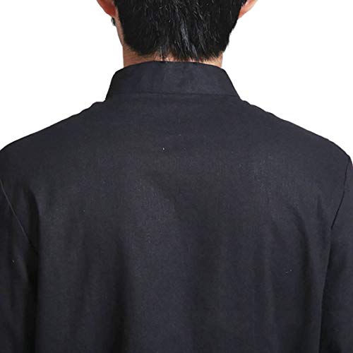 Men's Cotton Linen Kung Fu Suit Chinese Martial Arts Uniform Meditation Suit Roll-Up Sleeve Frog Button Shirt Pants Outfit4