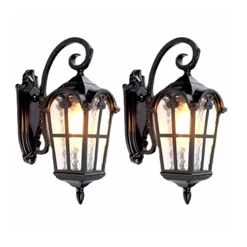 Applique murale extérieur en aluminium noir et verre étanche IP65 pour jardin | Pack de 2