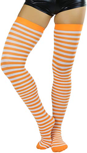 Image of ToBeInStyle Women's Opaque Hosiery Thin Striped Thigh High Long Stocking