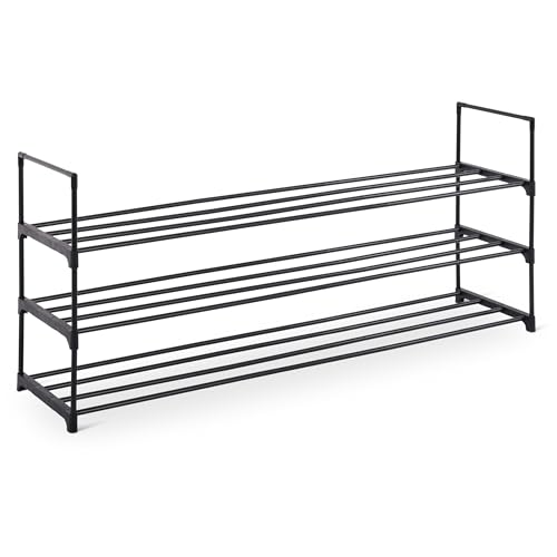 Raburg Schuhregal mit 3 Ebenen, Schuhständer aus Metall, Schuhaufbewahrung, Schuh-Organizer, bis zu 18 Paar Schuhe, für Flur, Wohnzimmer, Schlafzimmer, 118 cm x 55 cm x 30 cm, Easy-Shoe, Schwarz