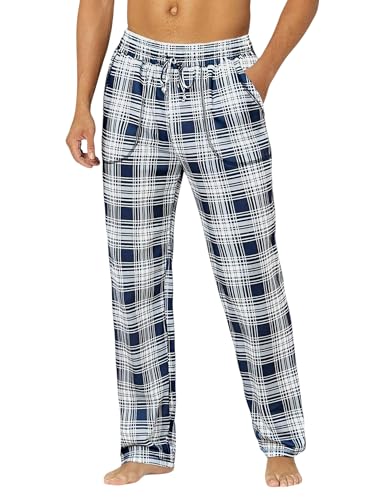 Demegimi Schlafanzughose Herren Lang Baumwolle Karierte Pyjamahose Schlafhose Loungewear Pyjama Hose mit Taschen Freizeithose für Männer