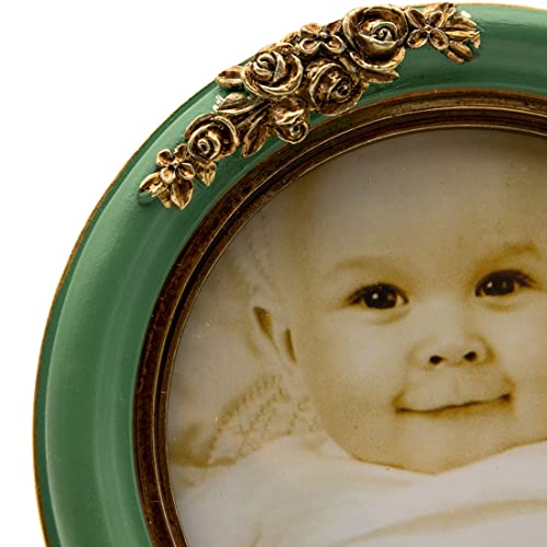 Sikoo Vintage Picture Frames Small 4X4 Round Picture Frames Antique Circle Mini Photo Frame ,Green Picture Frame, Tabletop And Wall Mounting With High Definition Glass Front, Wall Decor Art, Photo Gallery(Green) #TOP5