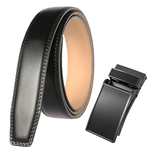 Men's Soft Cowhide Leather Belt with Hard Alloy Automatic Buckle Non-Porous Strap for Business Trousers and Suits