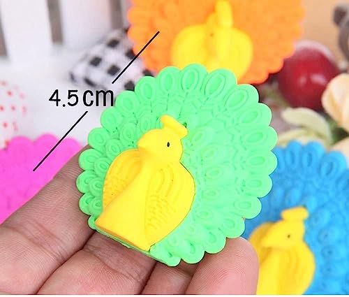 Image of AK Store (Pack of 4) 3D Cute Cartoon Shape Rubber Pencil Erasers, School Stationery for Kids, Boys Girls, Birthday Return Gifts (Peacock)