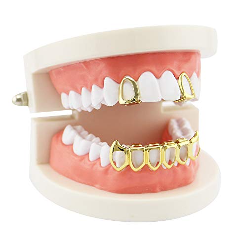 18K Gold Plated Hip Hop Teeth Grillz Caps Open Face 2pcs Single Top and Bottom Grills for Your Teeth Grillz Set for Men Women3