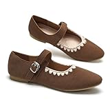 GLAMORA Bailarinas Mujer con Hebilla Cierre Rápido Zapatos Planos Punta Redonda Mary Jane Cómodos Ajuste Seguro Borde Decorativo Cosido Calzado Primavera Verano Moc brown-39