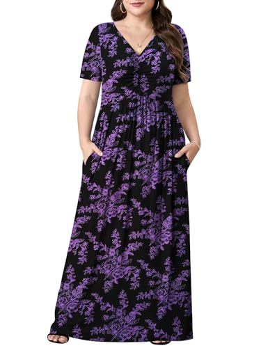 Image of PEVRL Plus Size Maxi Dresses for Women Summer Casual Short Sleeve Long Dress with Pockets 1X-5X