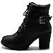 Ollio Women Shoe Lace Up Back Buckled Stacked Heel Ankle Boots